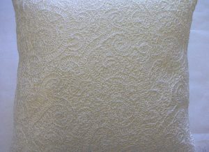 Heavy White Lace Cushion Closeup